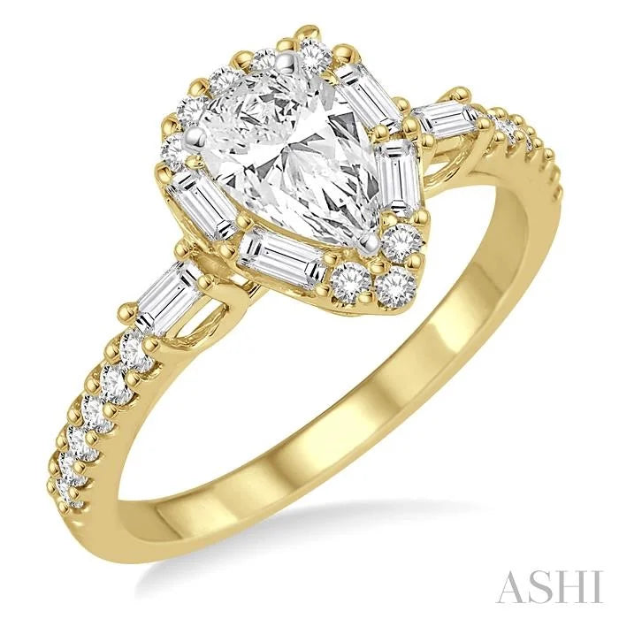 Pear Shape Semi-Mount Halo Diamond Engagement Ring