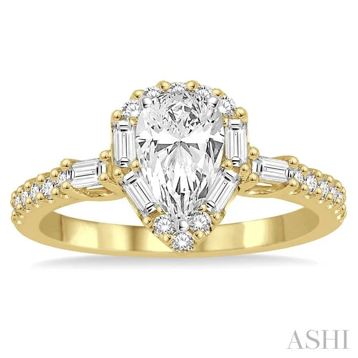 Pear Shape Semi-Mount Halo Diamond Engagement Ring