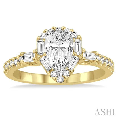 Pear Shape Semi-Mount Halo Diamond Engagement Ring