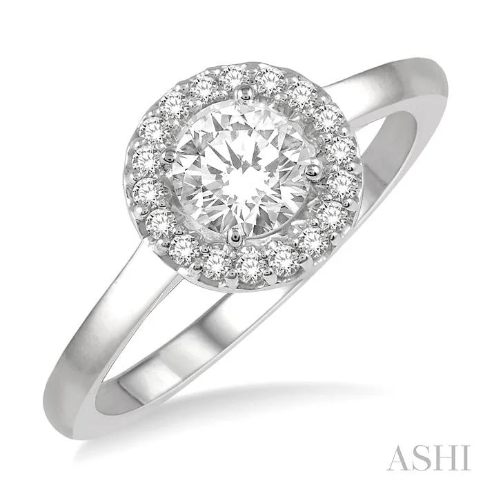 Round Shape Semi-Mount Halo Diamond Engagement Ring