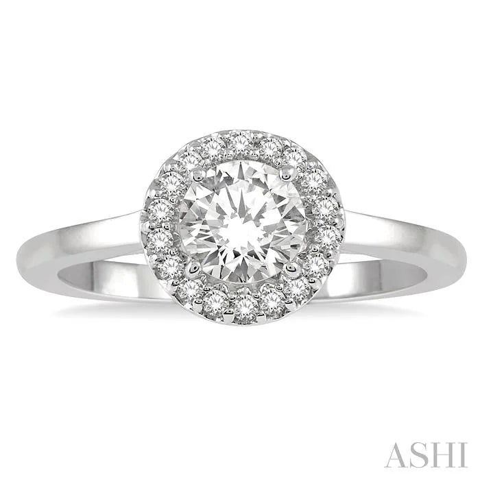 Round Shape Semi-Mount Halo Diamond Engagement Ring