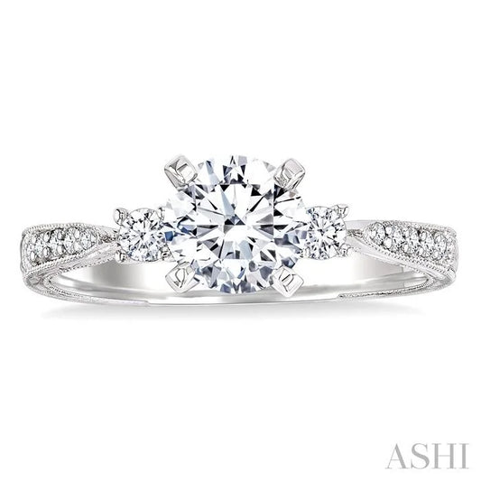 Round Shape Past Present & Future Semi-Mount Diamond Engagement Ring