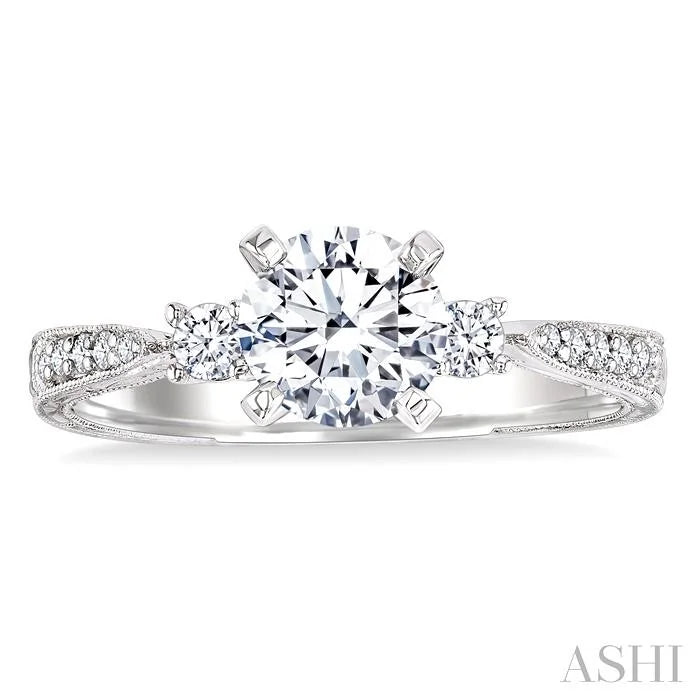Round Shape Past Present & Future Semi-Mount Diamond Engagement Ring