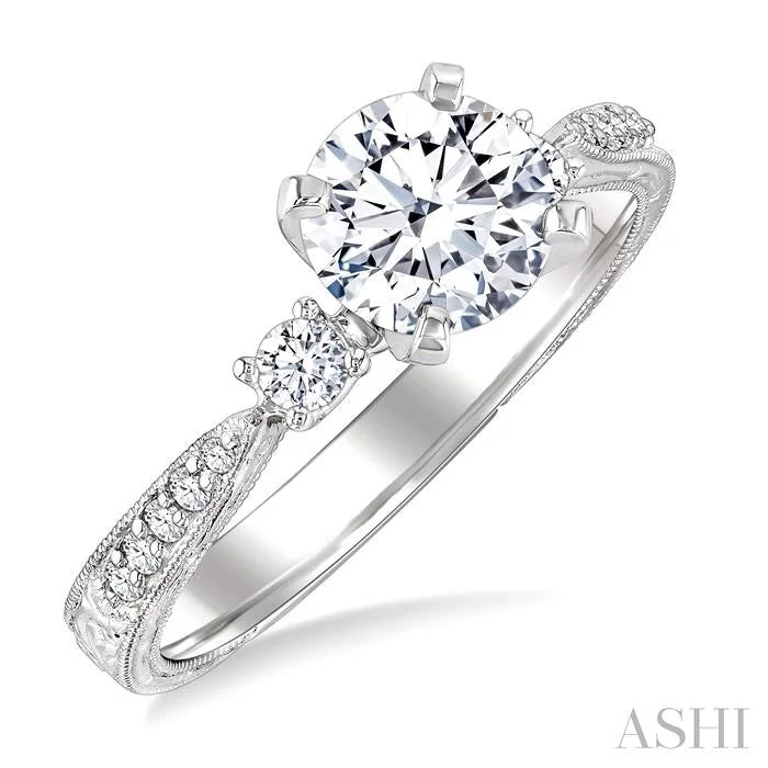 Round Shape Past Present & Future Semi-Mount Diamond Engagement Ring