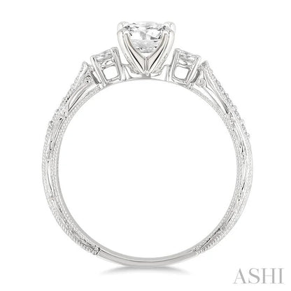Round Shape Past Present & Future Semi-Mount Diamond Engagement Ring