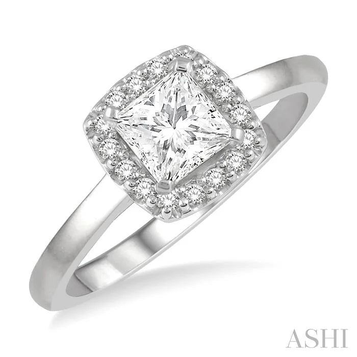Princess Shape Halo Diamond Engagement Ring