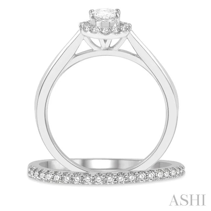 Oval Shape Halo Diamond Wedding Set