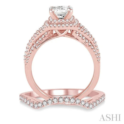 Princess Shape Halo Diamond Wedding Set