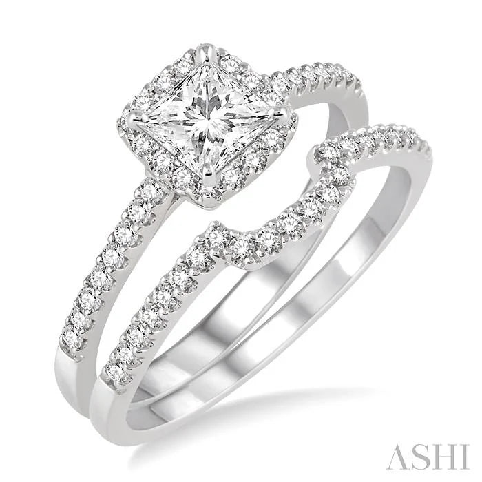 Princess Shape Halo Diamond Wedding Set