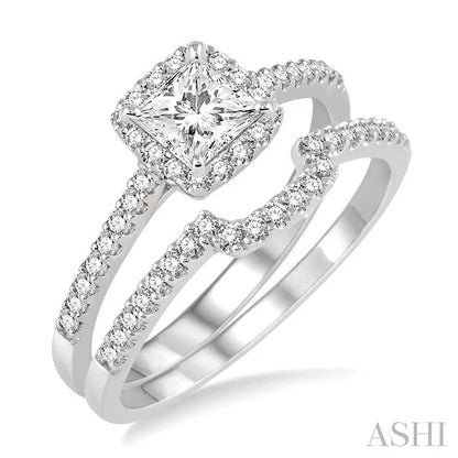 Princess Shape Halo Diamond Wedding Set