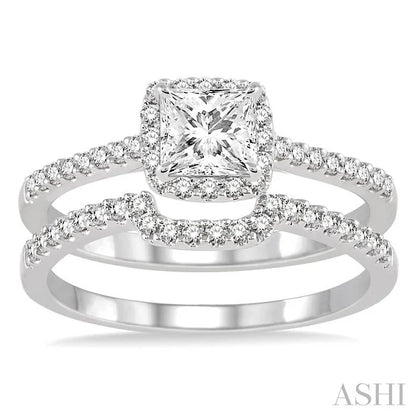 Princess Shape Halo Diamond Wedding Set