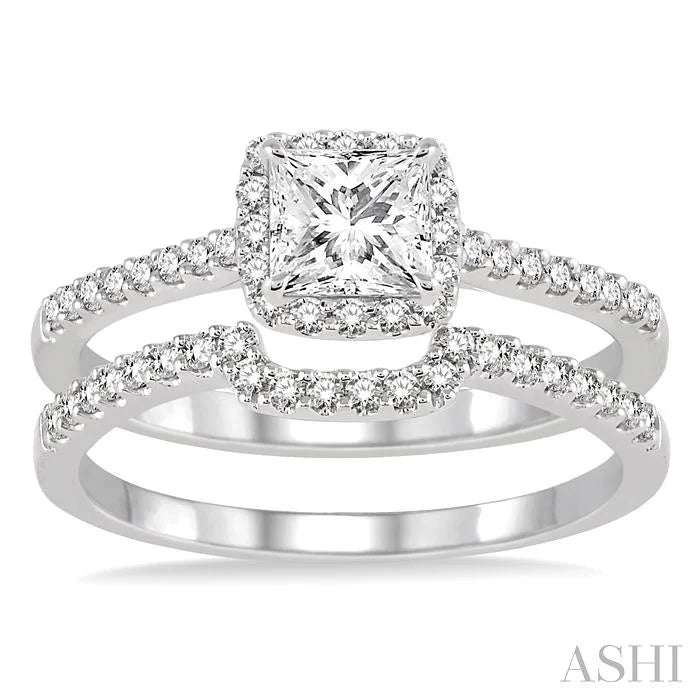 Princess Shape Halo Diamond Wedding Set