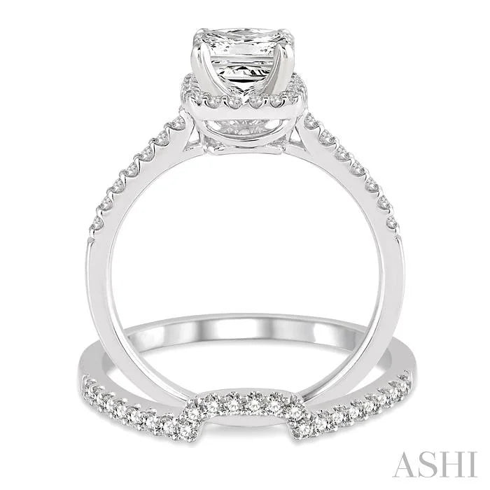 Princess Shape Halo Diamond Wedding Set