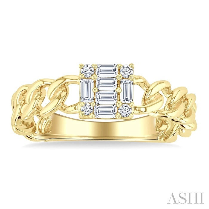 Princess Shape Curb & Cuban Fusion Diamond Fashion Ring