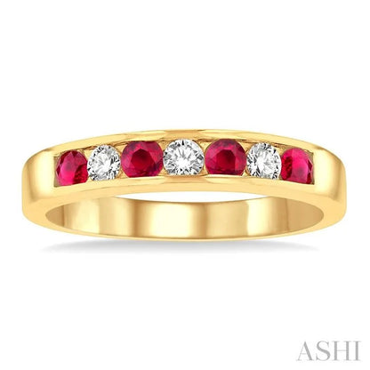 Channel Set Alternate Gemstone & Diamond Wedding Band