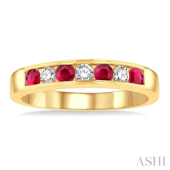 Channel Set Alternate Gemstone & Diamond Wedding Band
