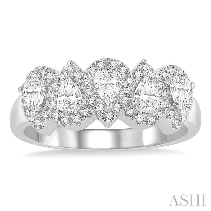 Pear Shape 5 Stone Halo Half Eternity Diamond Wedding Band