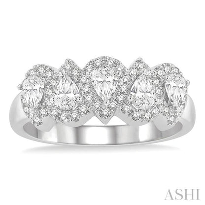 Pear Shape 5 Stone Halo Half Eternity Diamond Wedding Band