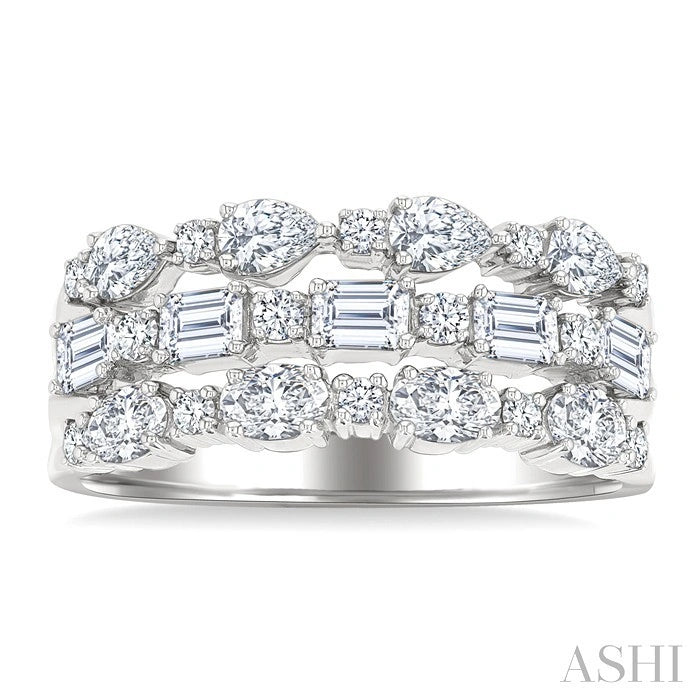 Bold Mixed Shape Three Row Diamond Fashion Band