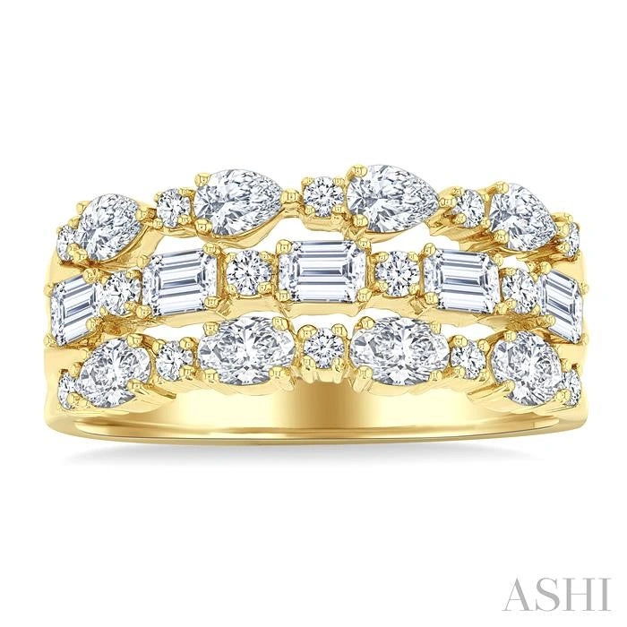 Bold Mixed Shape Three Row Diamond Fashion Band