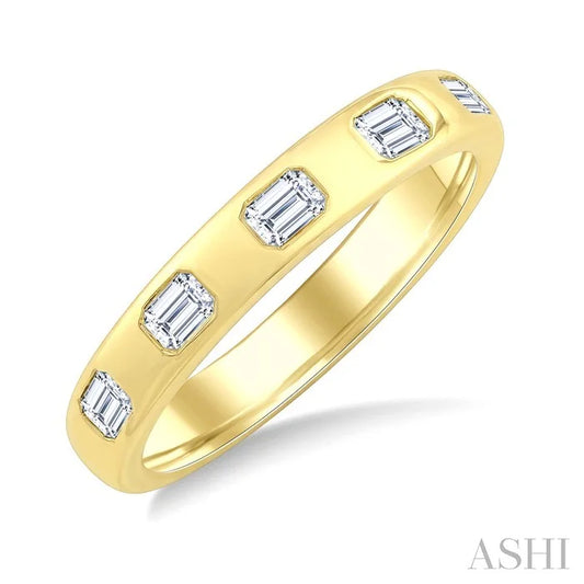 Bold Emerald Shape 5 Stone Bezel Set Diamond Band