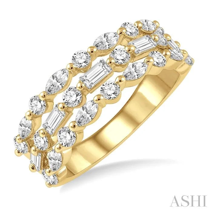 Bold Three Row Baguette Diamond Fashion Band
