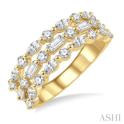 Bold Three Row Baguette Diamond Fashion Band