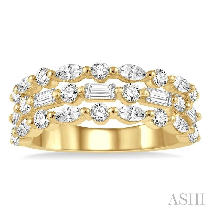 Bold Three Row Baguette Diamond Fashion Band