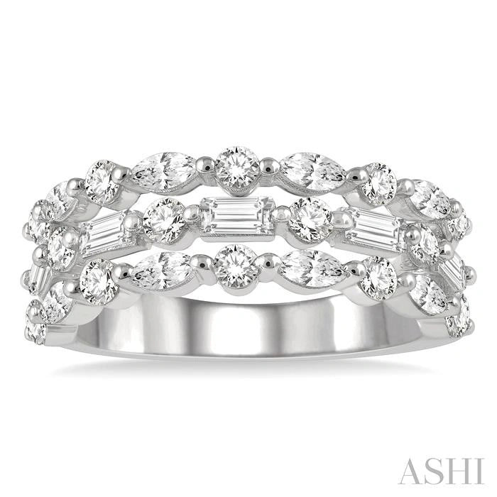 Bold Three Row Baguette Diamond Fashion Band