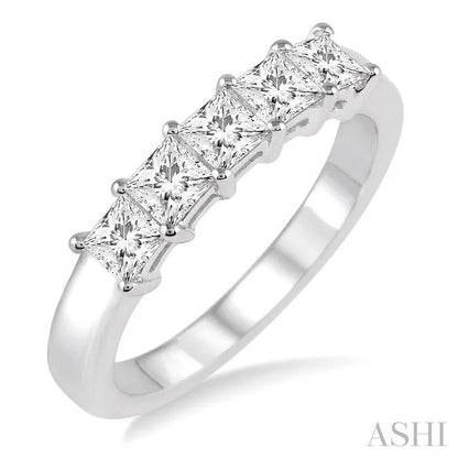 Princess Shape 5 Stone Diamond Wedding Band