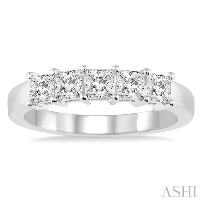 Princess Shape 5 Stone Diamond Wedding Band