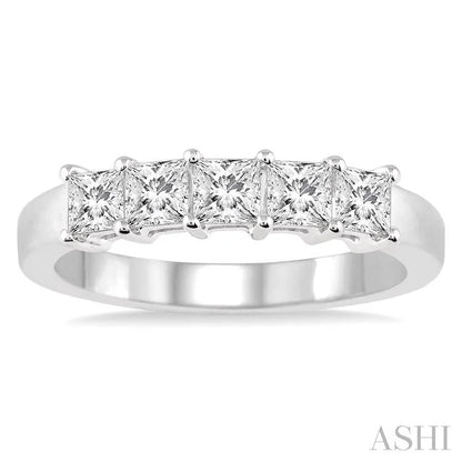 Princess Shape 5 Stone Diamond Wedding Band