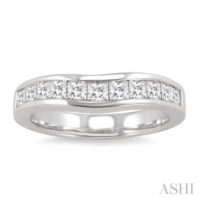 Channel Set Curved Diamond Wedding Band
