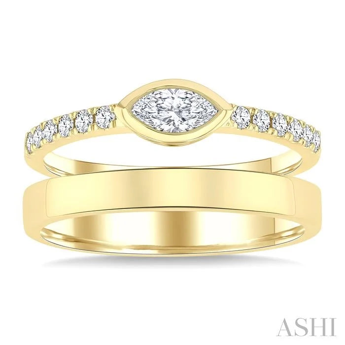 Marquise Shape Bezel Diamond Fashion Open Ring