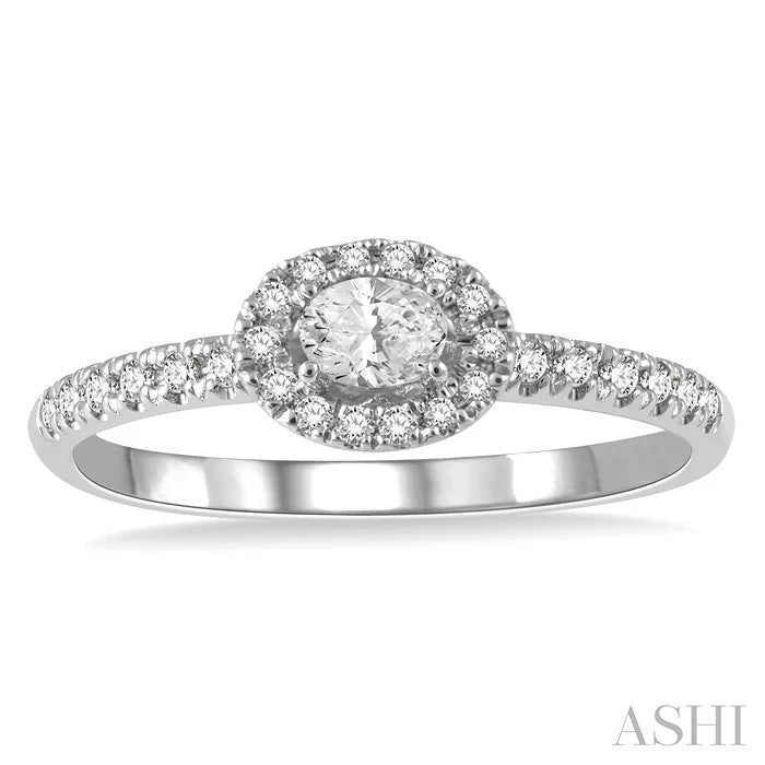 Stackable Oval Shape Petite Halo Diamond Fashion Ring