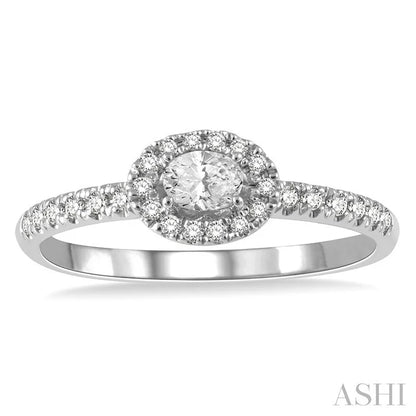 Stackable Oval Shape Petite Halo Diamond Fashion Ring