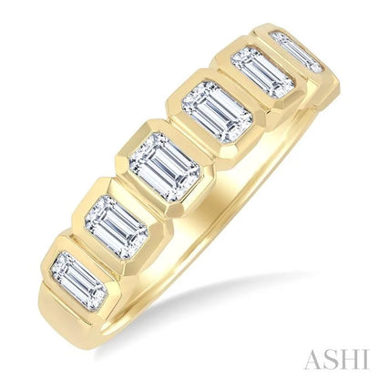 7 Stone Emerald Shape Bezel Set Diamond Band