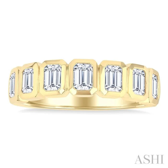 7 Stone Emerald Shape Bezel Set Diamond Band