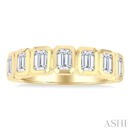7 Stone Emerald Shape Bezel Set Diamond Band