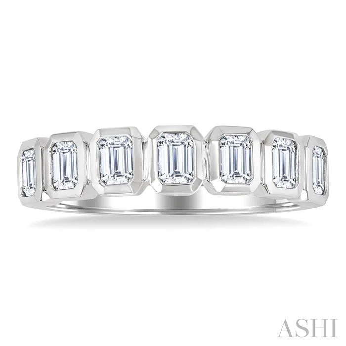 7 Stone Emerald Shape Bezel Set Diamond Band