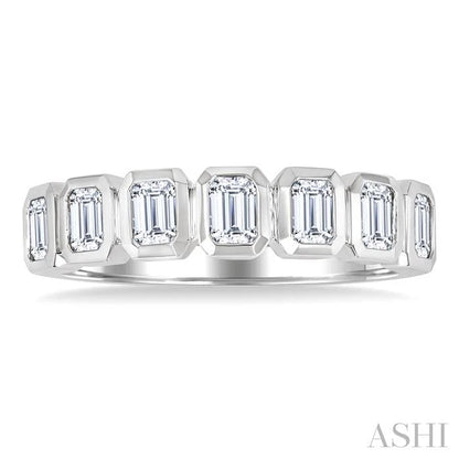 7 Stone Emerald Shape Bezel Set Diamond Band