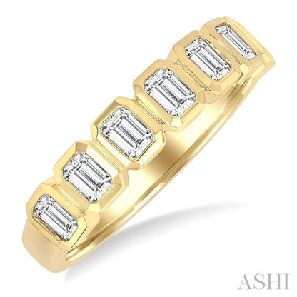 7 Stone Emerald Shape Bezel Set Diamond Band