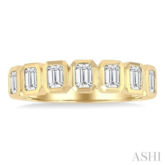 7 Stone Emerald Shape Bezel Set Diamond Band