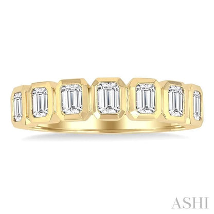7 Stone Emerald Shape Bezel Set Diamond Band
