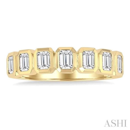 7 Stone Emerald Shape Bezel Set Diamond Band