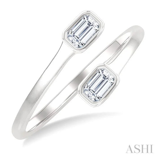 Emerald Shape Bezel Coil Diamond Fashion Ring