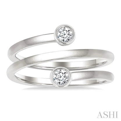 Round Shape Bezel Double Coil Diamond Fashion Ring