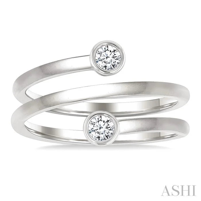 Round Shape Bezel Double Coil Diamond Fashion Ring
