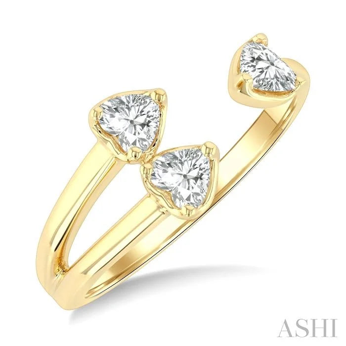 Triple Heart Diamond Fashion Open Ring