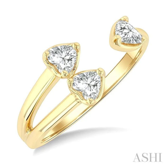 Triple Heart Diamond Fashion Open Ring